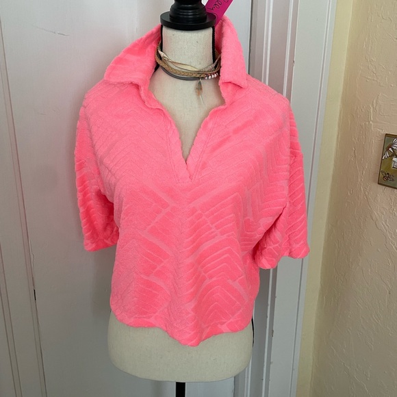 NWT Lilly Pulitzer Short Sleeve Hot Pink Terry Top Size Medium - Picture 7 of 12